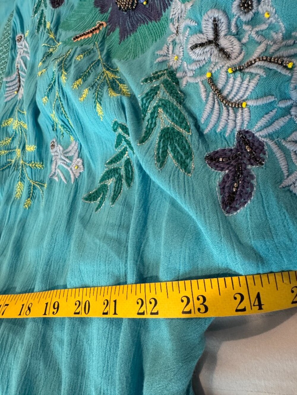 Chico’s Special Edition Embroidered Beaded Turquoise Ruana Duster Kimono S/M - Picture 15 of 16